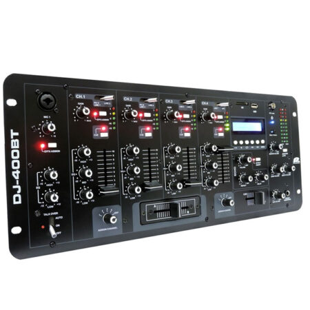 Hipercentro Electronico mezclador de 4 canales con conexión bluetooth y ganancia por canal PROAUDIO DJ-400BT