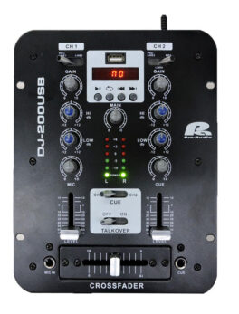 Hipercentro Electronico mixer o mezcladorde 2 canales con USB y ganancia por canal PROAUDIO DJ-200USB