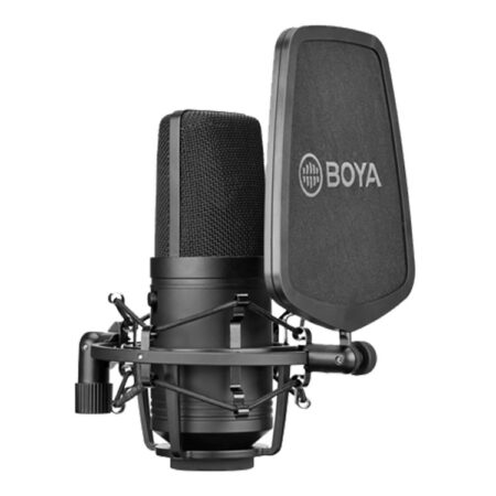 Hipercentro Electrónico micrófono condensador cardioide grabación estudio voz instrumentos phantom power BY-M800 Boya-Side1