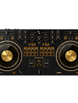 Hipercentro Electrónico controlador DJ de 2 canales estilo scratch para Serato DJ Lite color negro y dorado DDJ-REV1 Pioneer-front